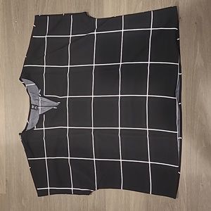 Shein Plus Grid Print Notched Neckline Batwing Sleeve Blouse 2XL